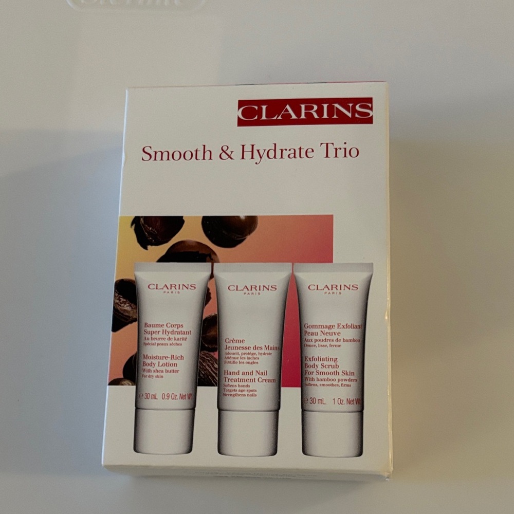 Clarins Smooth & Hydrate Trio - White and Red Packaging.  Brand new.